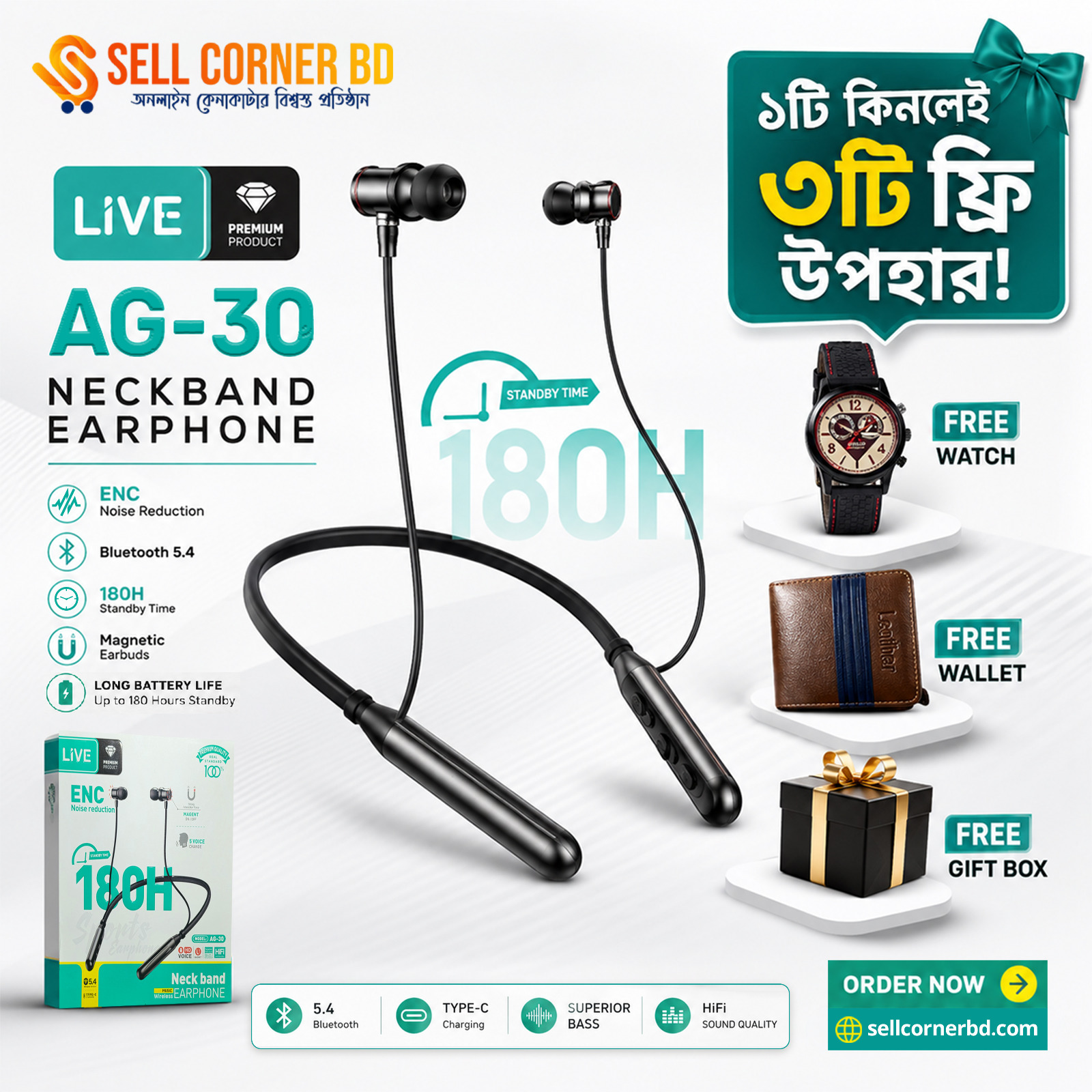 180 Hours AG-30 Live Neckband Earphone
